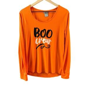 Women's Orange "Boo Crew" Halloween Pajama Top Size Large‎ Long Sleeve